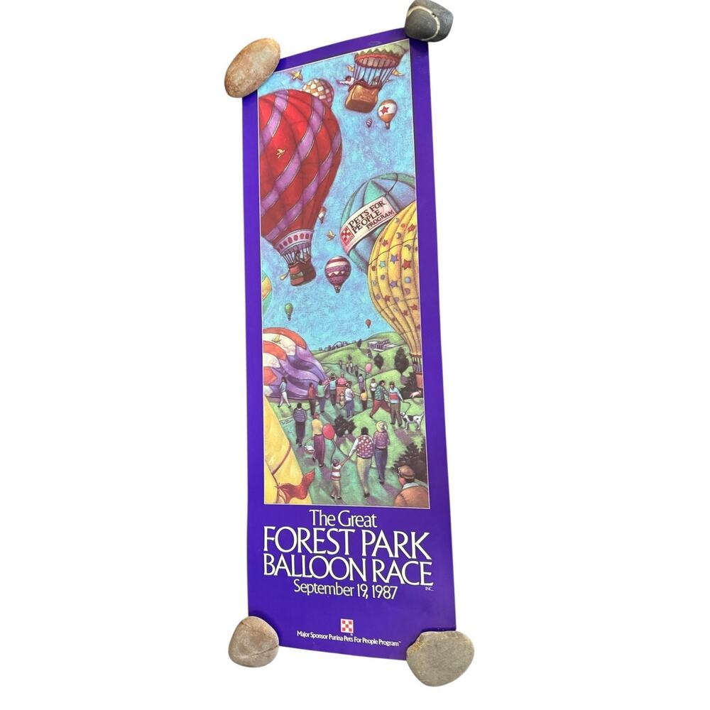 VTG 1987 The Great Forest Park Hot Air Balloon Race Poster Pets For People READ